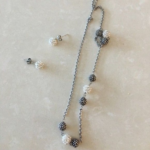 DAINTY Pave Crystal Ball Necklace Earrings Set - Picture 1 of 5